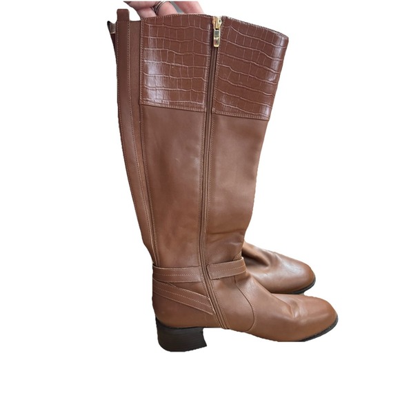 Marc Fisher Size 11 Medium Calf Leather Tall Shaft Boots - Cognac Leather Zip Up - Picture 1 of 10